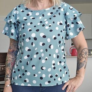 Polka Dot Ruffle Sleeve Top